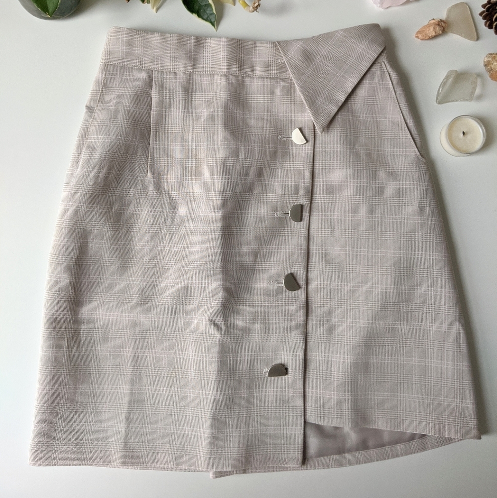 Plaid Button Mini Skirt - Picture 2 of 5